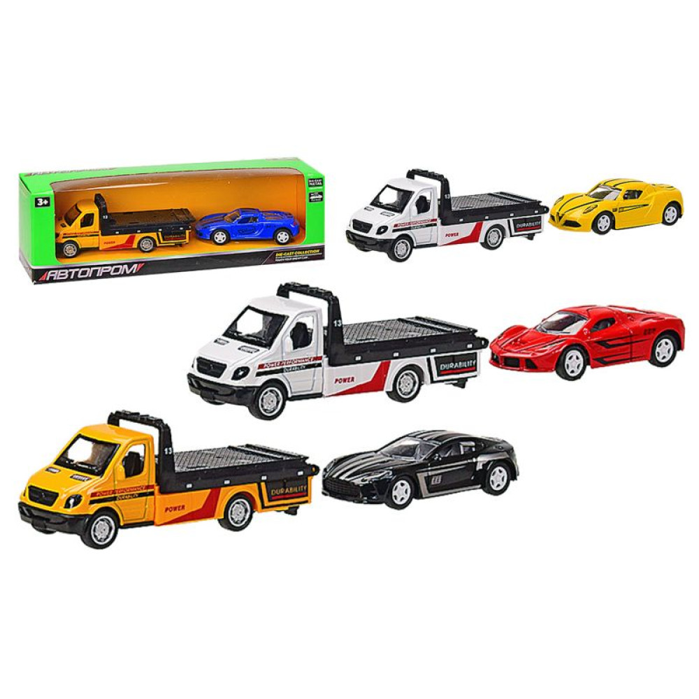 Машина мет. АВТОПРОМ арт. 7411 евакуатор + машинка, 1: 50,4 види, короб. 23,5 * 6 * 7см