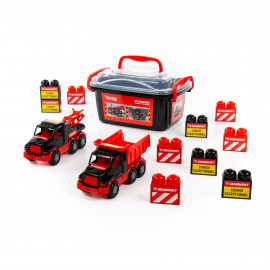 215-01 "MAMMOET", автомобіль-самоскид + автомобіль-евакуатор + конструктор (10 елементів) (в контейнері)