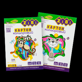 Картон кольоровий, А4, 10 кольорів - 10 аркушів, 230г/м2, KIDS Line