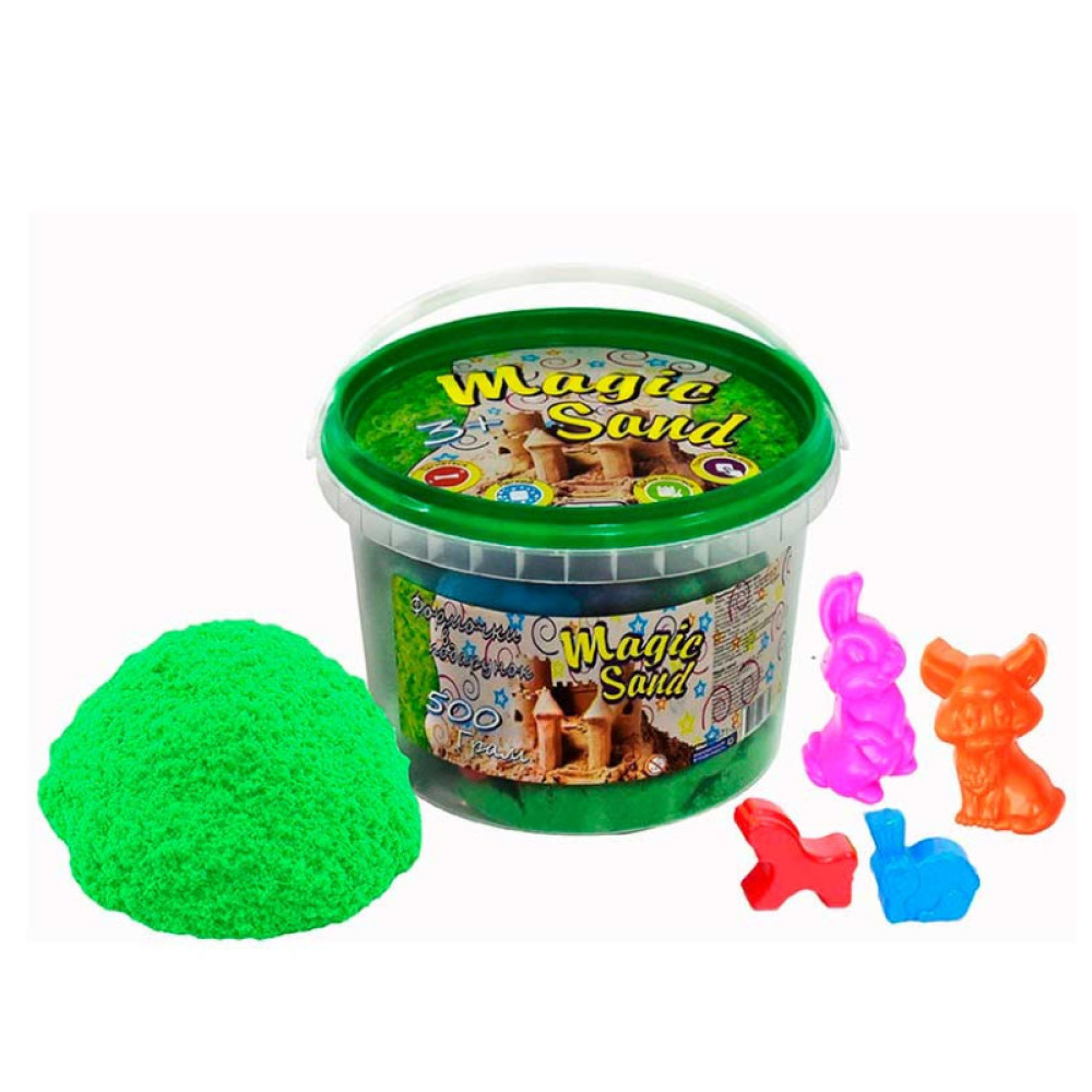 Magic sand зеленого кольору, у відрі 0,500 кг