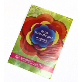 Набір паперу флуоресцентного А4 14 аркушів,7 кольорів книжка на скобі, 90г/м2, 1/50