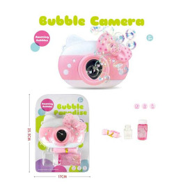 Камера з мильними бульбашками 3939-85 A на батарейках, підсвічування, звукові ефекти, пляшечка з рідиною для бульбашок, ремінець з карабіном, на листі