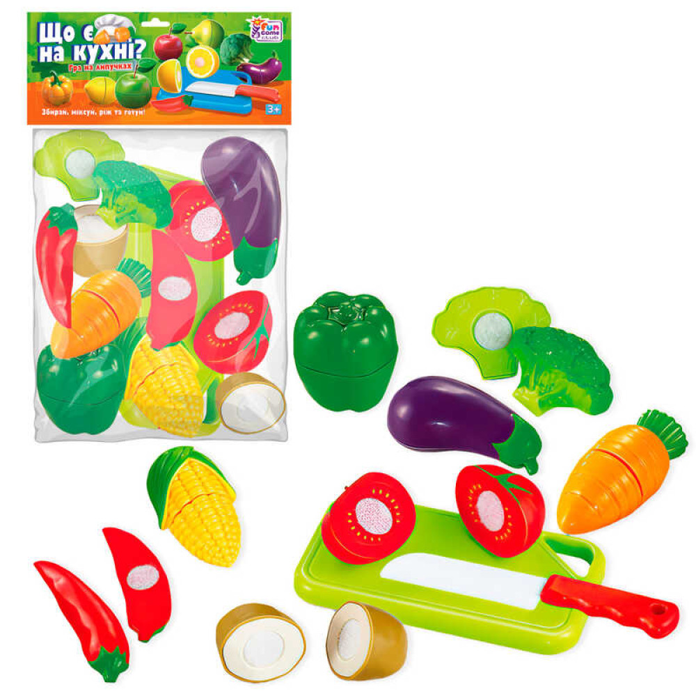Овочі на липучках “Що є на кухні?” 65262, 10 елементів, обробна дошка, ніж, у пакеті