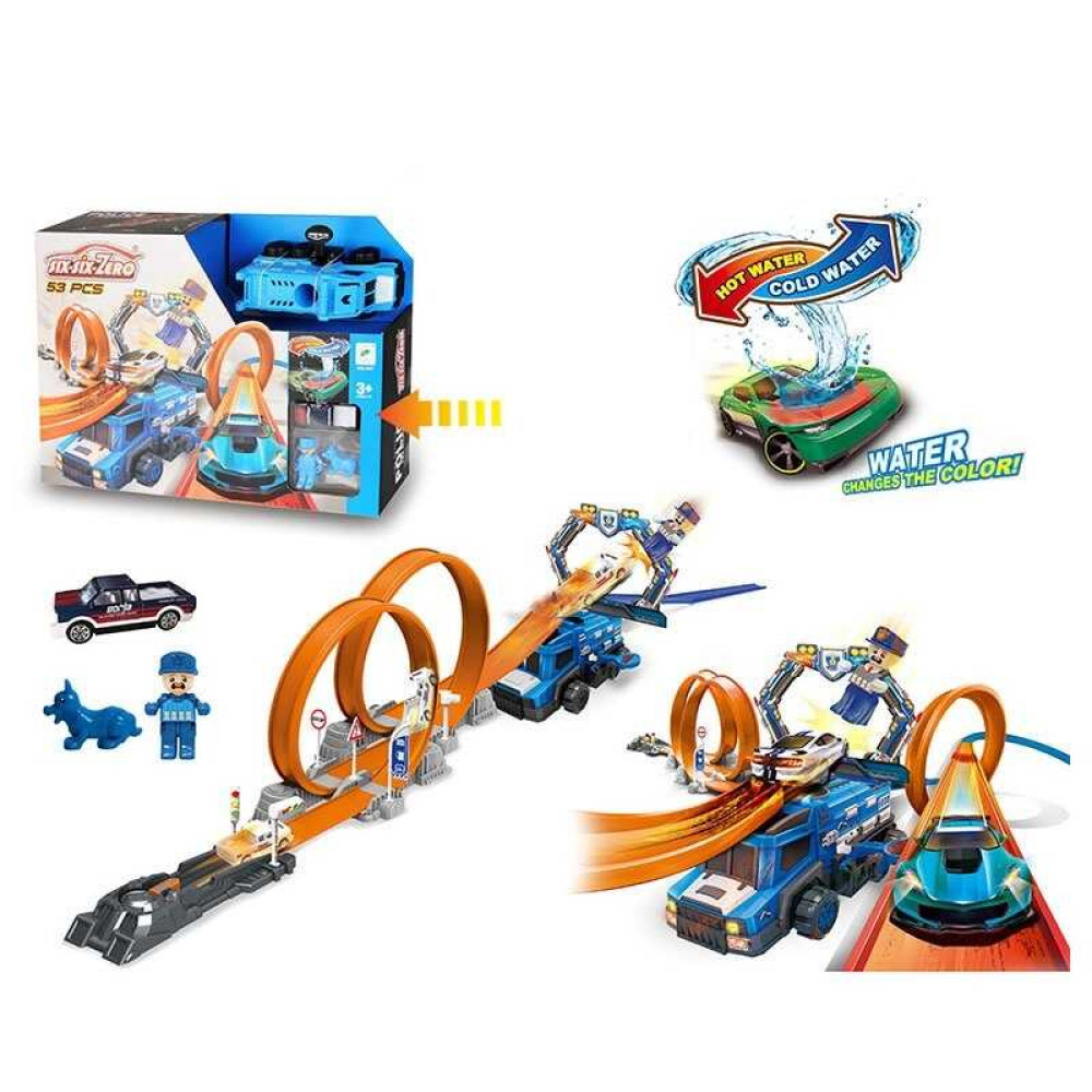 Трек 660 A 97, металопластикова машинка, фігурка героя, наліпки, запускач, перешкоди для трюків
