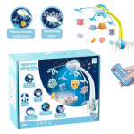 Карусель музична салатовий з БЛАКИТНИМ, 4 підвіски, пульт р/к, проєктор, обертання, мелодії, звуки, колискові