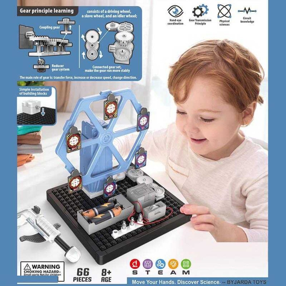 Конструктор електронний DL 0103 колесо огляду з мішенями обертається, механічний пістолет, шестерні