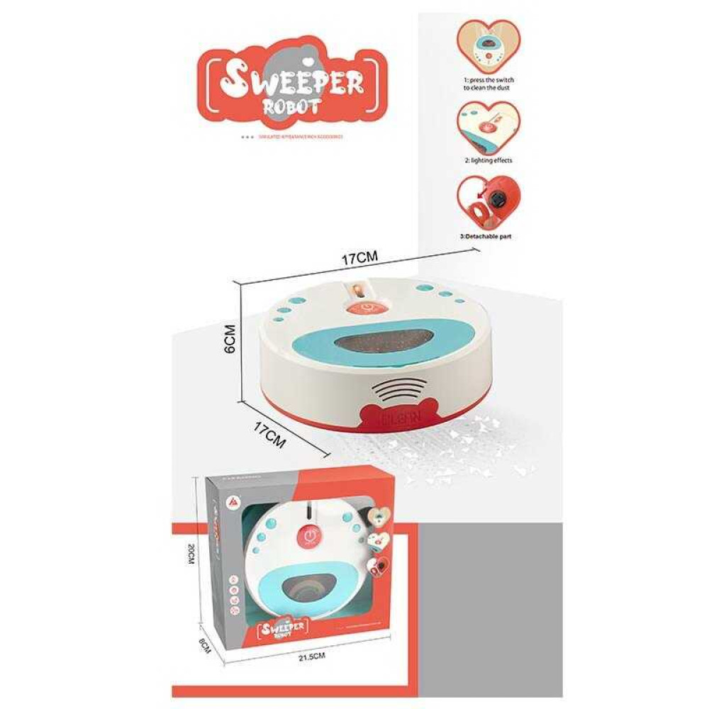 Робот пилосос на батарейках, звук, підсвічування, колесо вільного ходу, всмоктує пил, в коробці