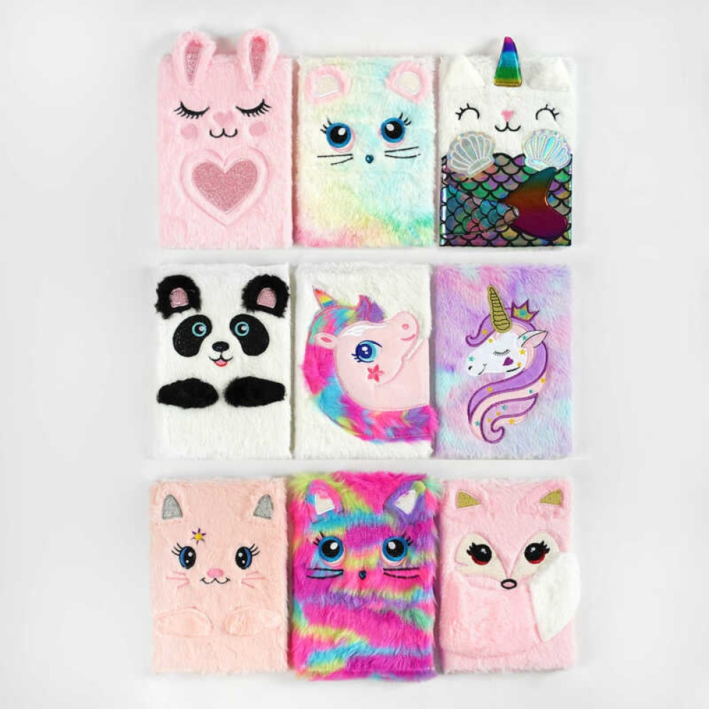 Блокнот M 15017, хутряна обкладинка,тваринка, у лінійку