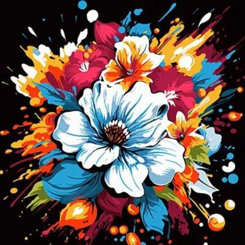 Набір для розпису по номерах Квітковий вибух Strateg на чорному фоні розміром 40х40 см (AV4040-40)