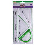 Комплект: Лінійка 20см, 2 косинця, транспортир, з салатовою смужкою