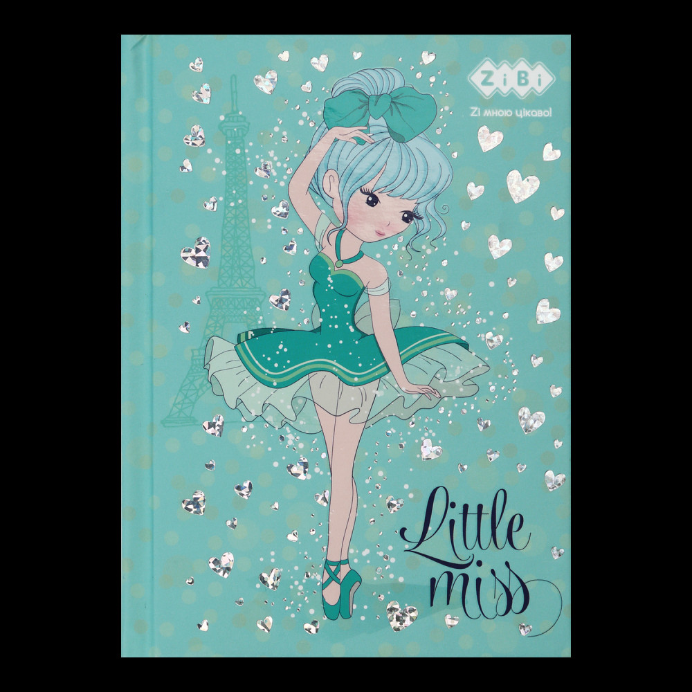 Блокнот LITTLE MISS, А-6, 64л., кл., тв. обкл., мат. лам.+лак, гліт, бірюзовий