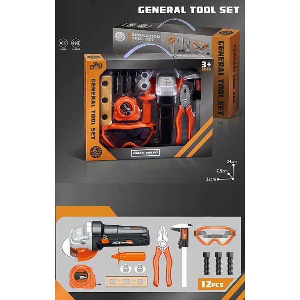 Набір інструментів 778-15 12 елементів, автоматична болгарка, на батарейках, аксесуари, у коробці