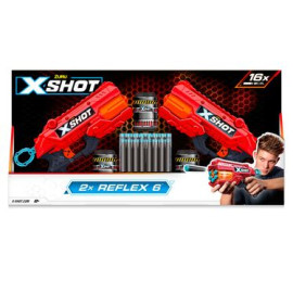 X-Shot Red Набір швидкострільних бластерів EXCEL Reflex Double (2 бластера, 3 банки, 16 патронів), 36434R